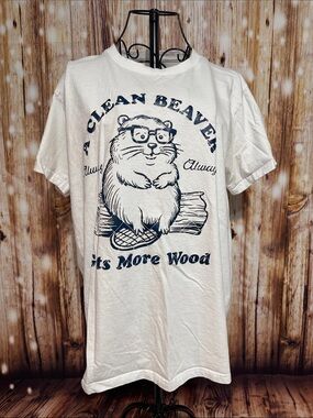 White Short Sleeve Graphic Tee - 'A Clean Beaver'